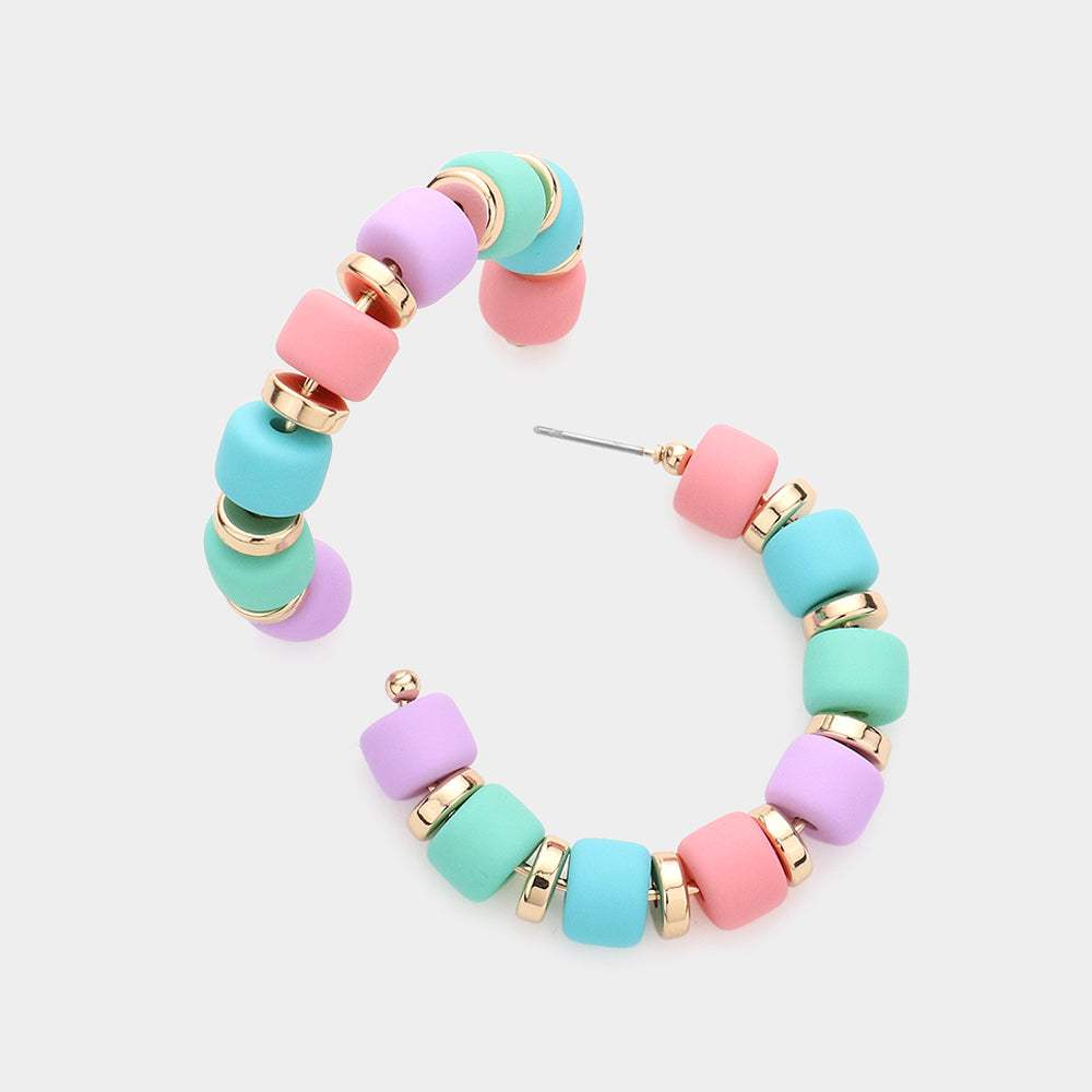 Colored Beaded 1.75 Inch Hoop Earrings - Madeline Love - Flyclothing LLC