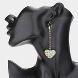 Dropped Rhinestone Pave Heart Dangle Earrings - Madeline Love - Flyclothing LLC