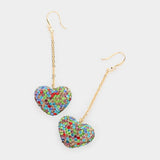 Dropped Rhinestone Pave Heart Dangle Earrings - Madeline Love - Flyclothing LLC