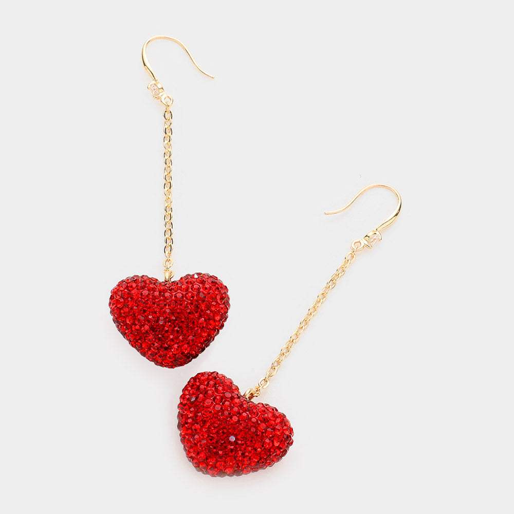 Dropped Rhinestone Pave Heart Dangle Earrings - Madeline Love - Flyclothing LLC