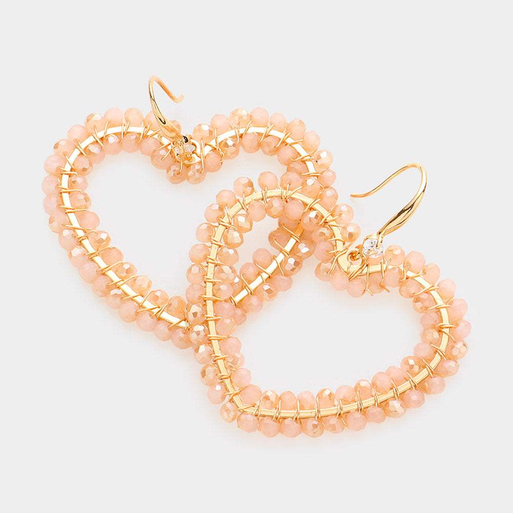 Faceted Bead Wrapped Open Heart Dangle Earrings - Madeline Love - Flyclothing LLC