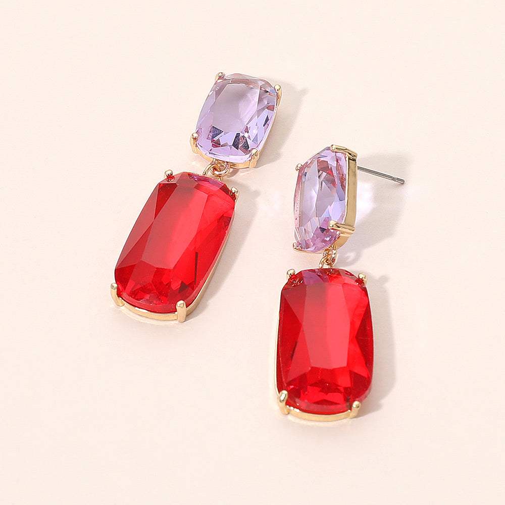 Rectangular Dual Gemstone Drop Earrings - Madeline Love - Flyclothing LLC