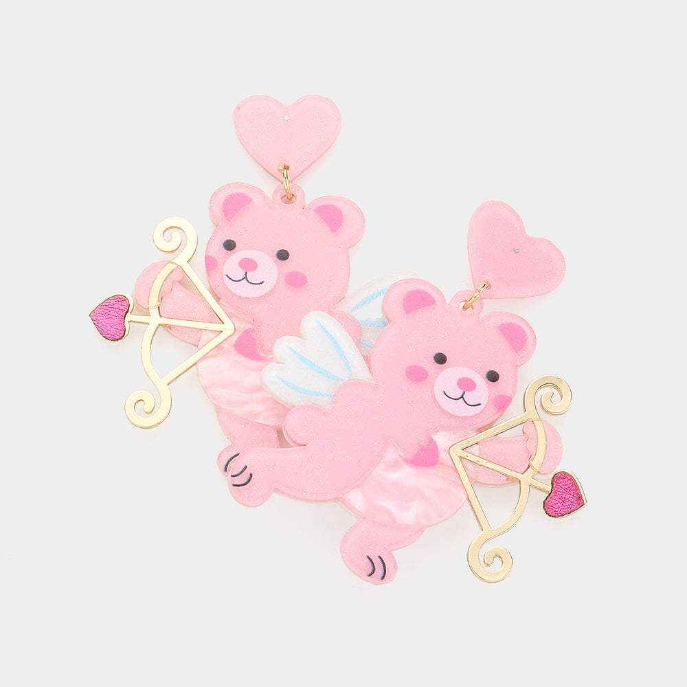 Resin Cupid Bear With Arrow Dangle Earrings - Madeline Love - Flyclothing LLC
