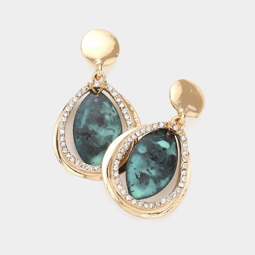 Rhinestone Trim Oval Metal Dangle Earrings - Madeline Love - Flyclothing LLC