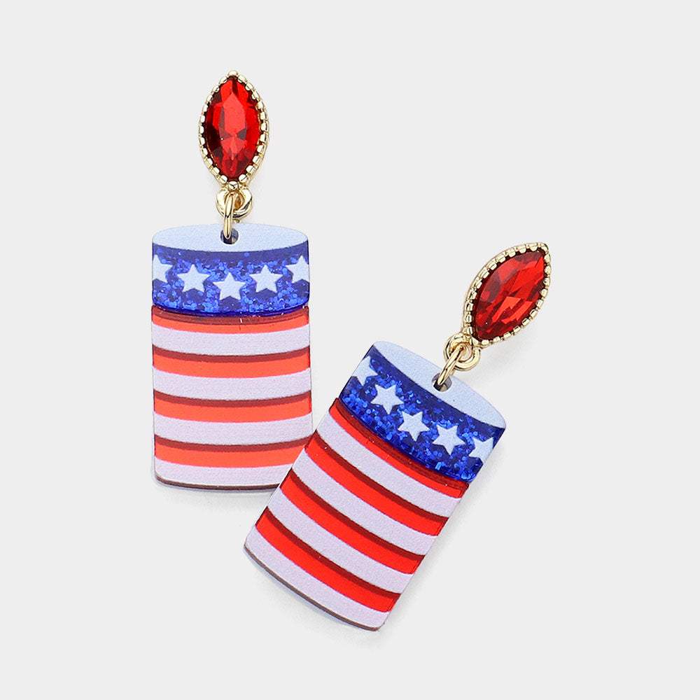Glittered Resin American USA Flag Beer Can Dangle Earrings - Madeline Love - Flyclothing LLC