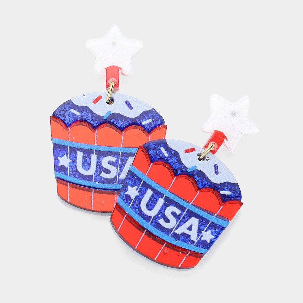 Resin American USA Flag Cupcake Dangle Earrings - Madeline Love - Flyclothing LLC