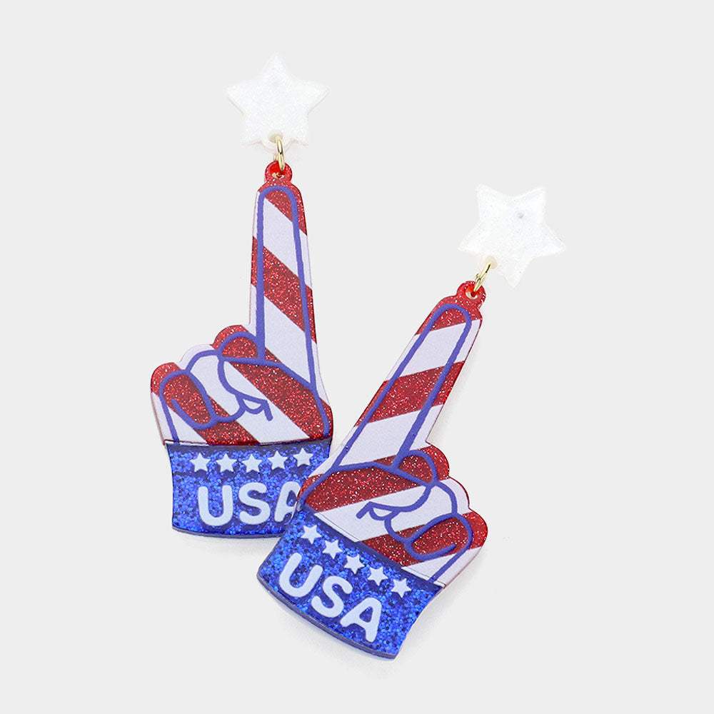 Glittered Resin American USA Flag Number One Dangle Earrings - Madeline Love - Flyclothing LLC