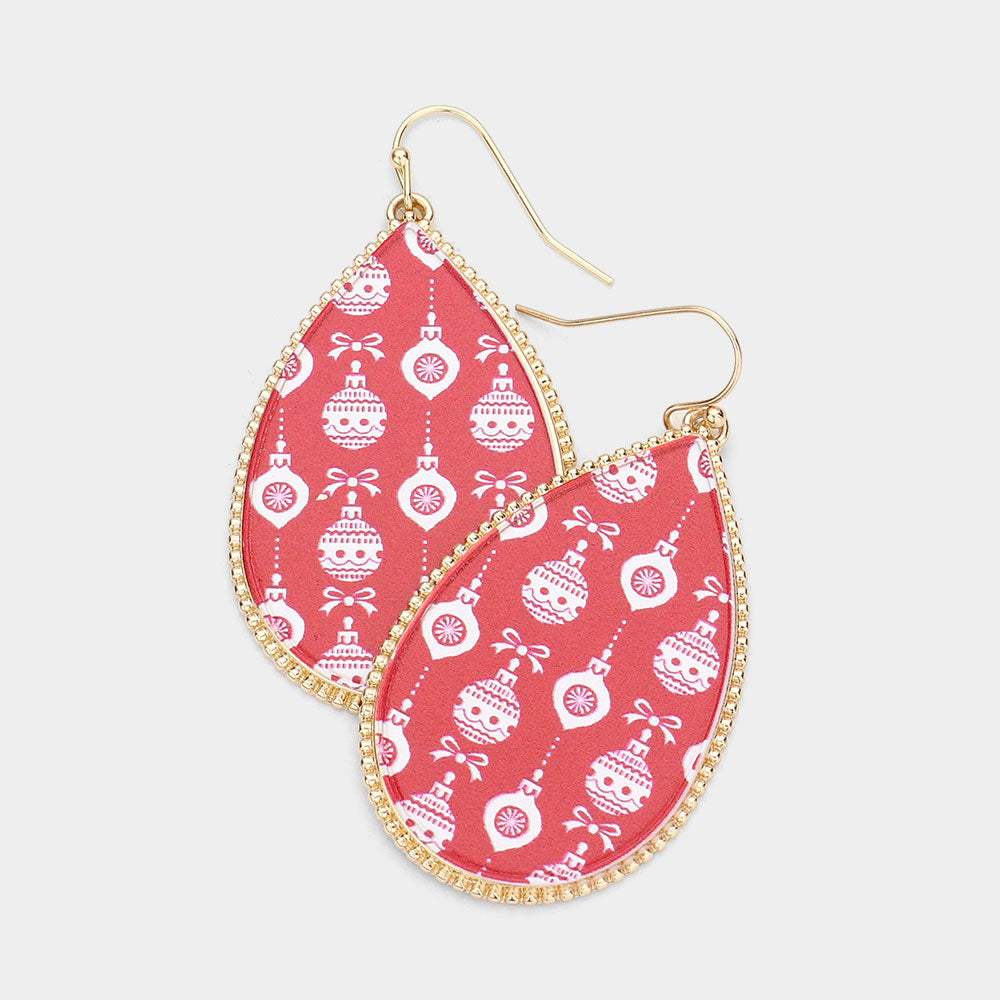 Christmas Ornament Bulb Printed Teardrop Dangle Earrings - Madeline Love - Flyclothing LLC