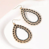 Seed Beaded Wrapped Open Teardrop Dangle Earrings