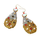 Stone Cluster Pearl Embellished Christmas Tinsel Teardrop Dangle Earrings - Madeline Love - Flyclothing LLC