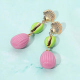 Enamel Sea Shell Puka Shell Link Drop Earrings - Madeline Love - Flyclothing LLC