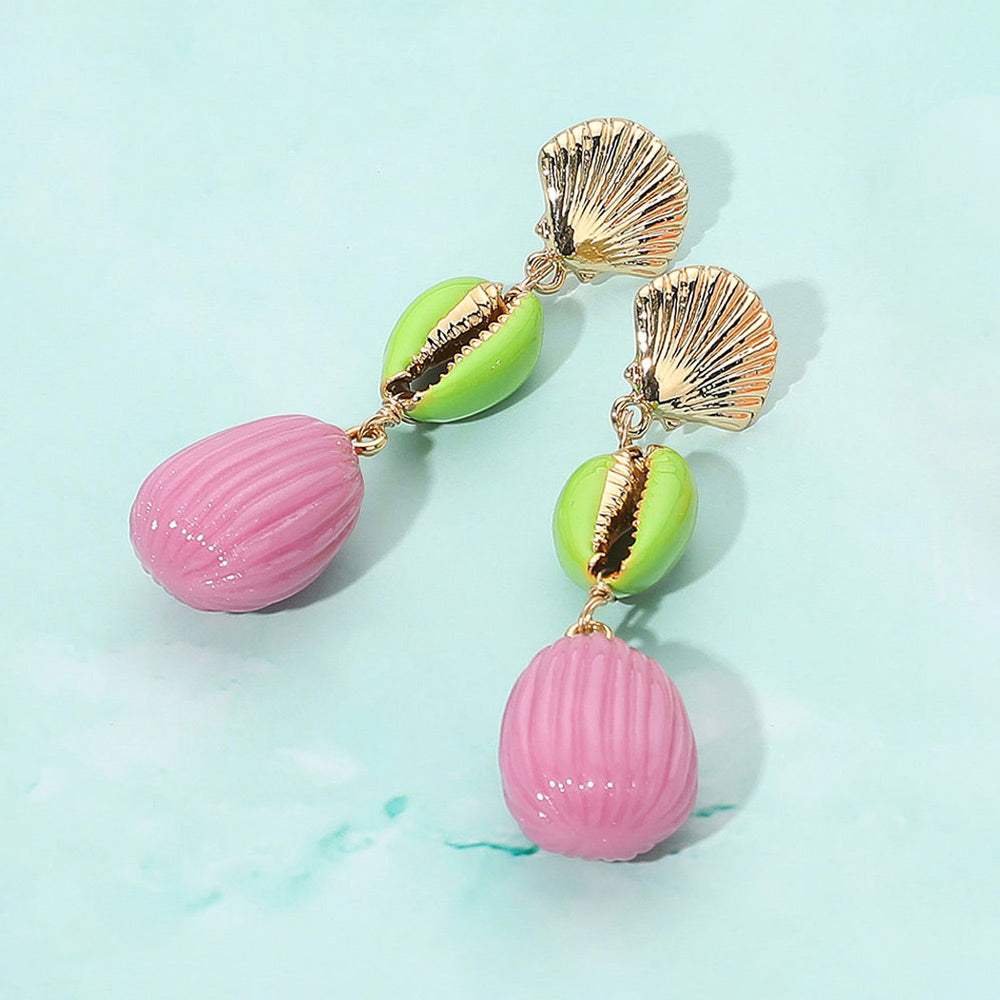 Enamel Sea Shell Puka Shell Link Drop Earrings - Madeline Love - Flyclothing LLC