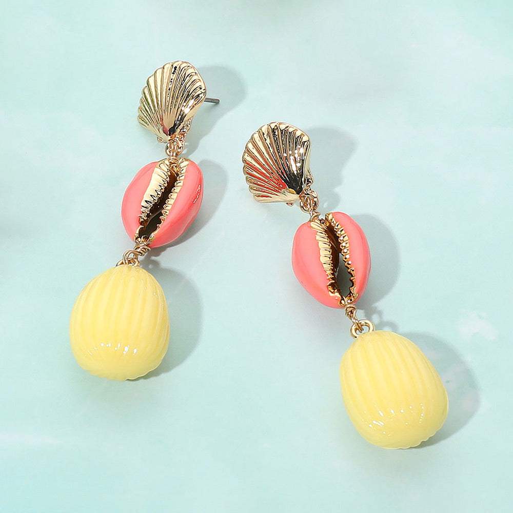 Enamel Sea Shell Puka Shell Link Drop Earrings - Madeline Love - Flyclothing LLC