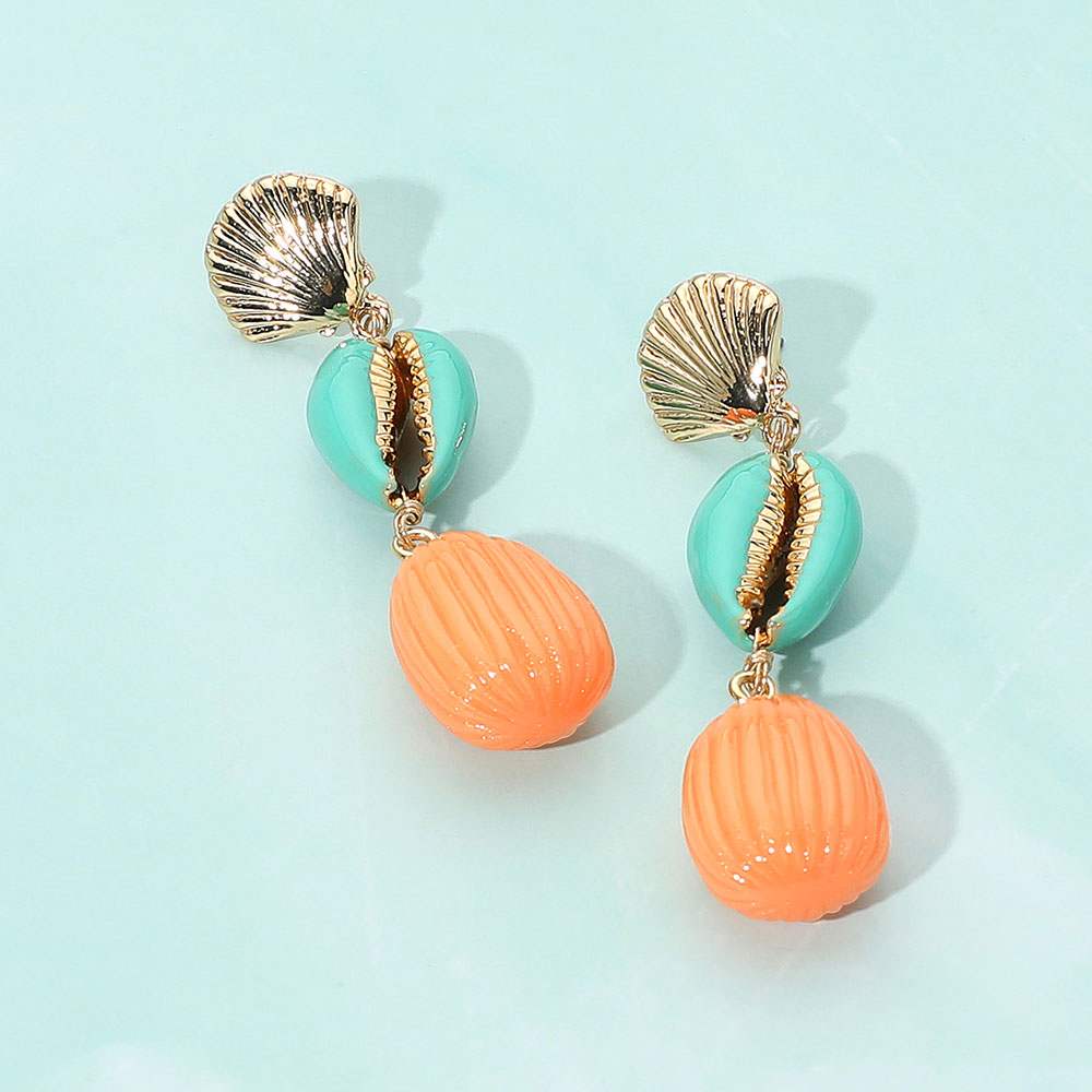 Enamel Sea Shell Puka Shell Link Drop Earrings - Madeline Love - Flyclothing LLC