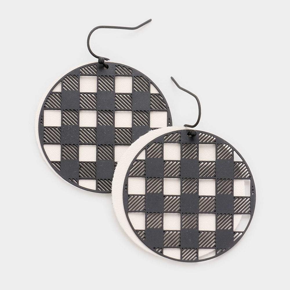 Slash Pattern Detail Faux Leather Round Earrings - Madeline Love - Flyclothing LLC