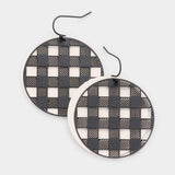 Slash Pattern Detail Faux Leather Round Earrings - Madeline Love - Flyclothing LLC