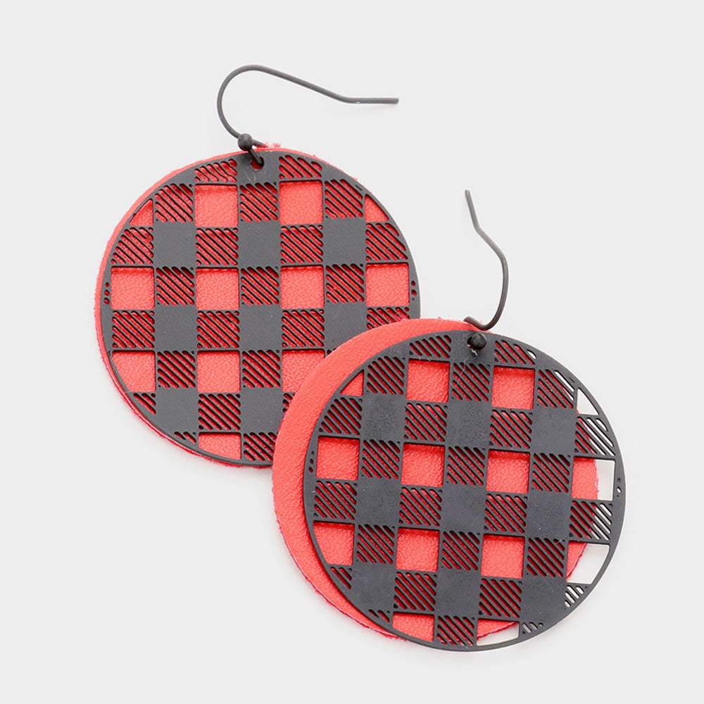 Slash Pattern Detail Faux Leather Round Earrings - Madeline Love - Flyclothing LLC