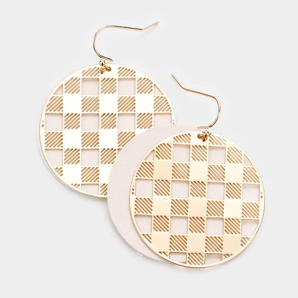 Slash Pattern Detail Faux Leather Round Earrings - Madeline Love - Flyclothing LLC