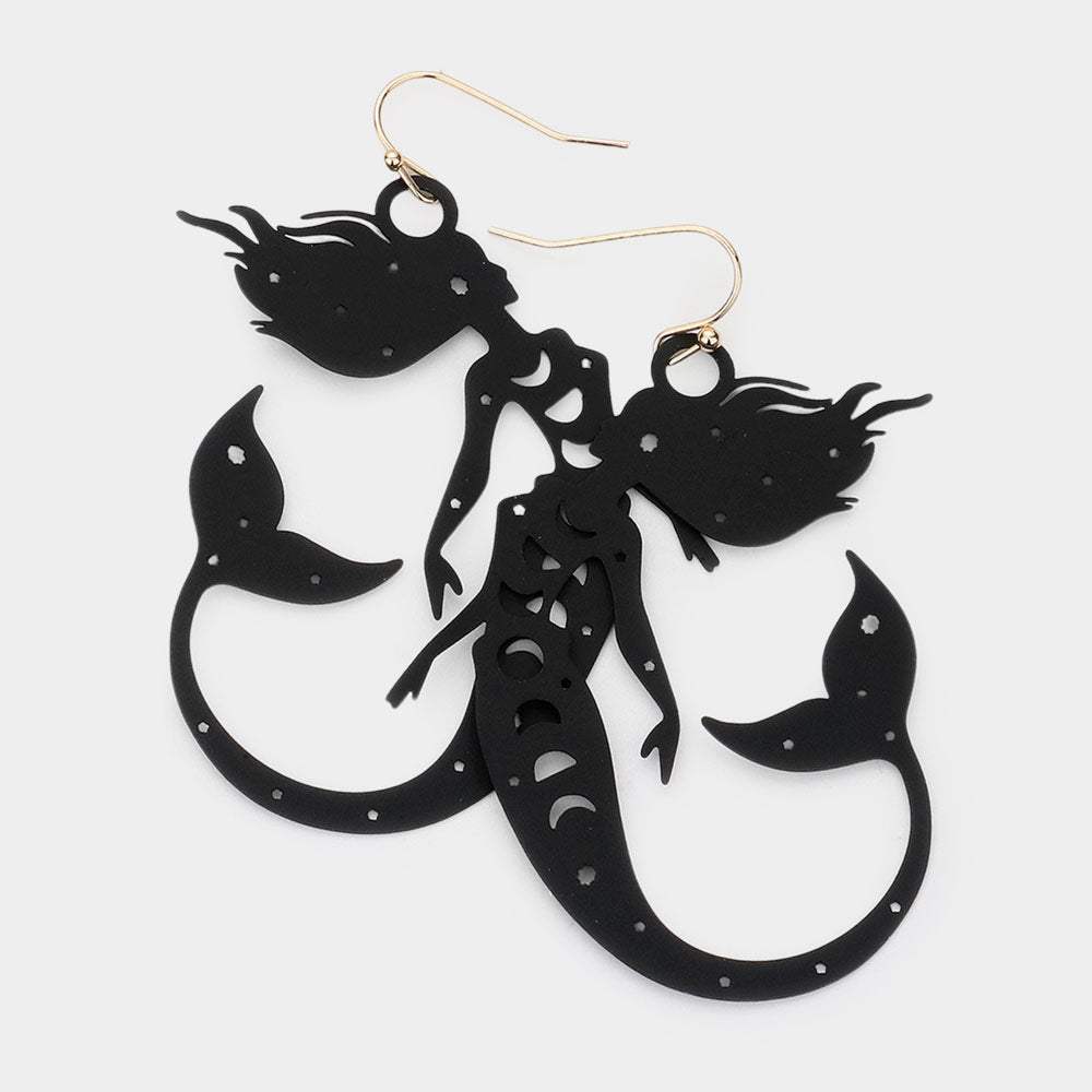 Brass Metal Cutout Mermaid Dangle Earrings - Madeline Love - Flyclothing LLC