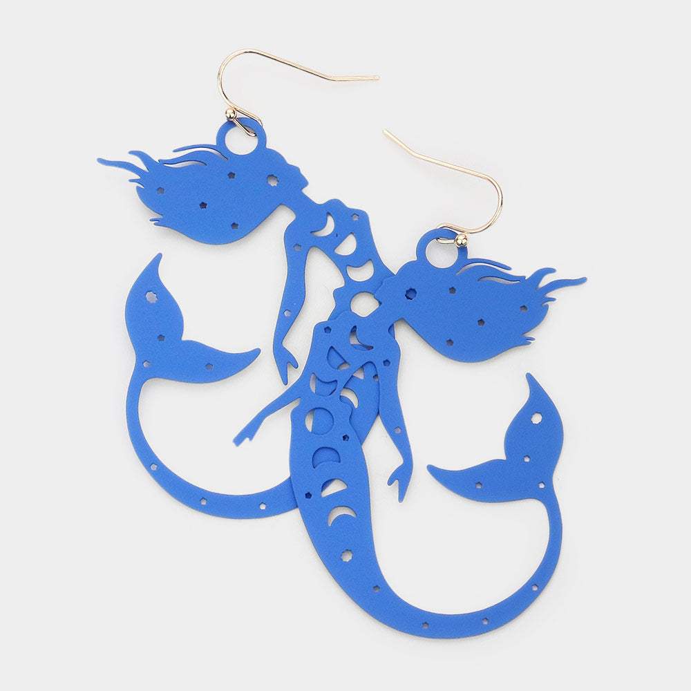 Brass Metal Cutout Mermaid Dangle Earrings - Madeline Love - Flyclothing LLC
