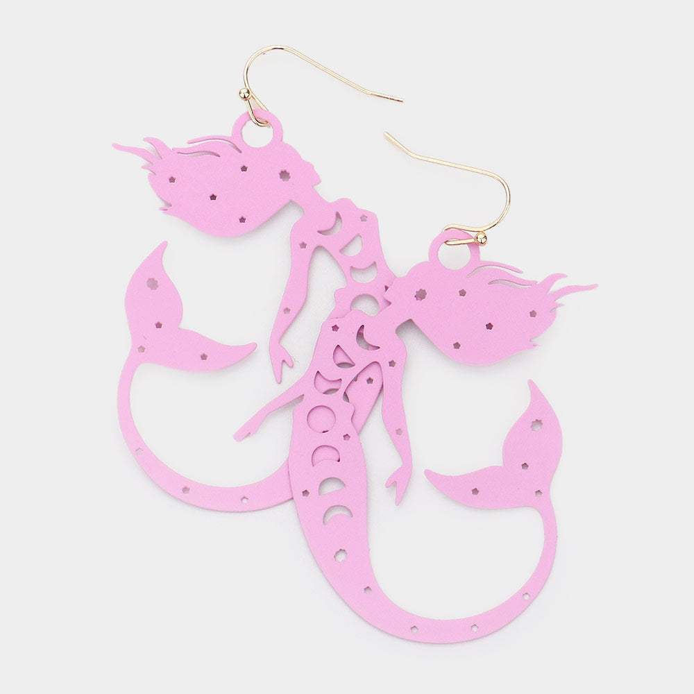 Brass Metal Cutout Mermaid Dangle Earrings - Madeline Love - Flyclothing LLC