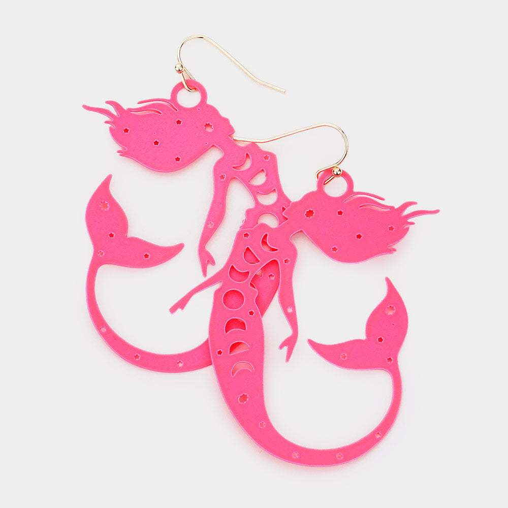 Brass Metal Cutout Mermaid Dangle Earrings - Madeline Love - Flyclothing LLC