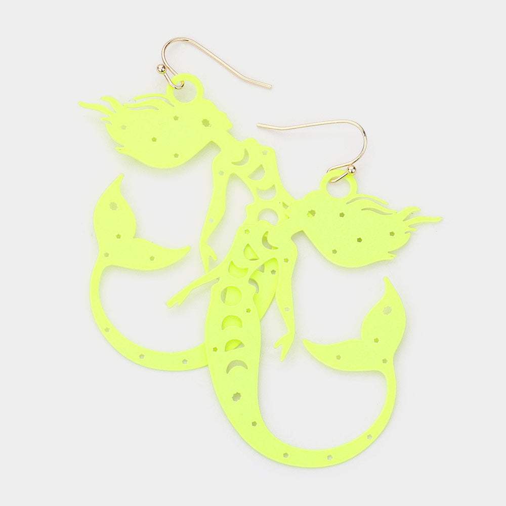Brass Metal Cutout Mermaid Dangle Earrings - Madeline Love - Flyclothing LLC