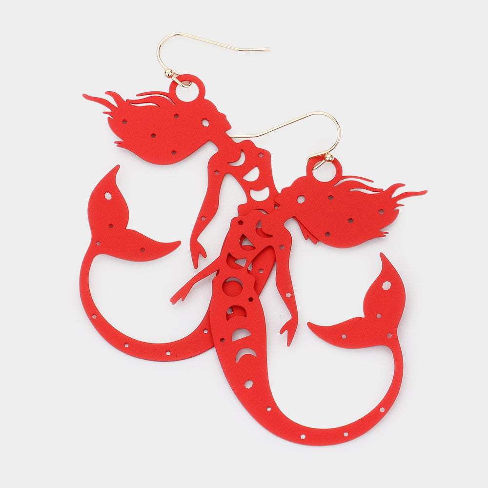 Brass Metal Cutout Mermaid Dangle Earrings - Madeline Love - Flyclothing LLC