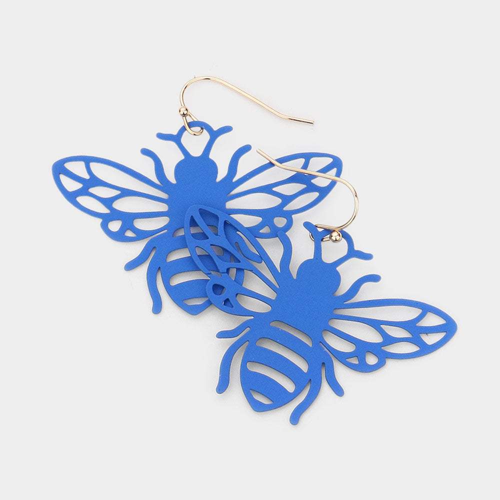 Brass Metal Cutout Honey Bee Dangle Earrings - Madeline Love - Flyclothing LLC