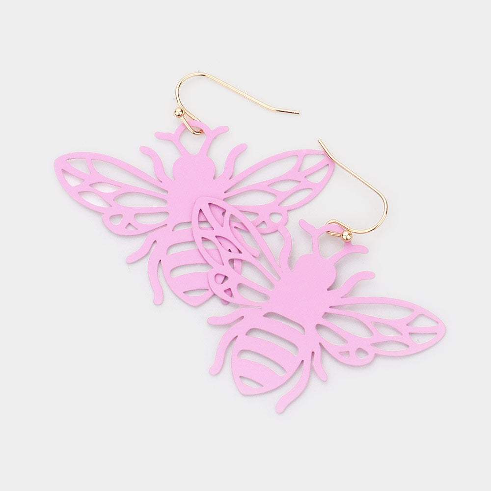 Brass Metal Cutout Honey Bee Dangle Earrings - Madeline Love - Flyclothing LLC