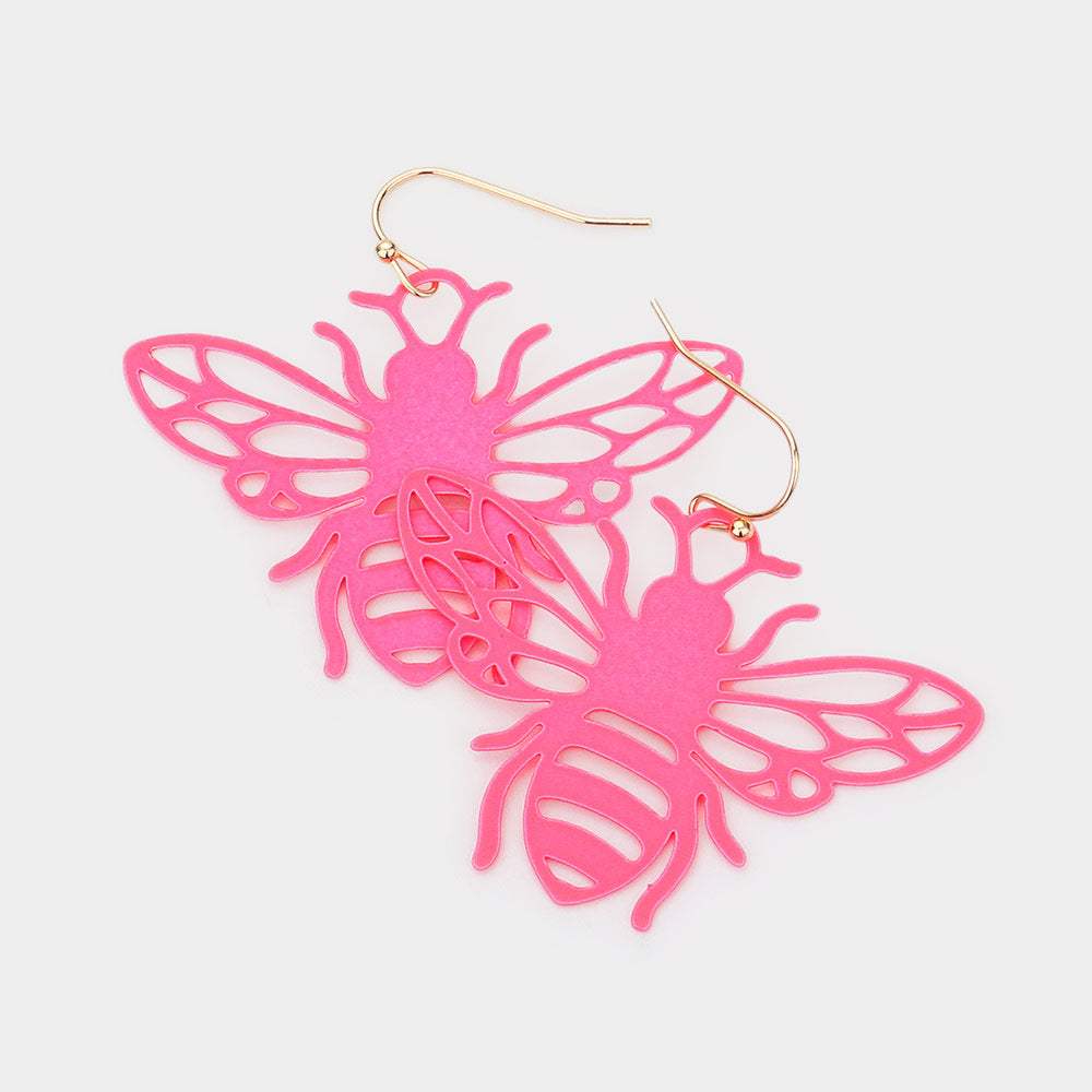 Brass Metal Cutout Honey Bee Dangle Earrings - Madeline Love - Flyclothing LLC