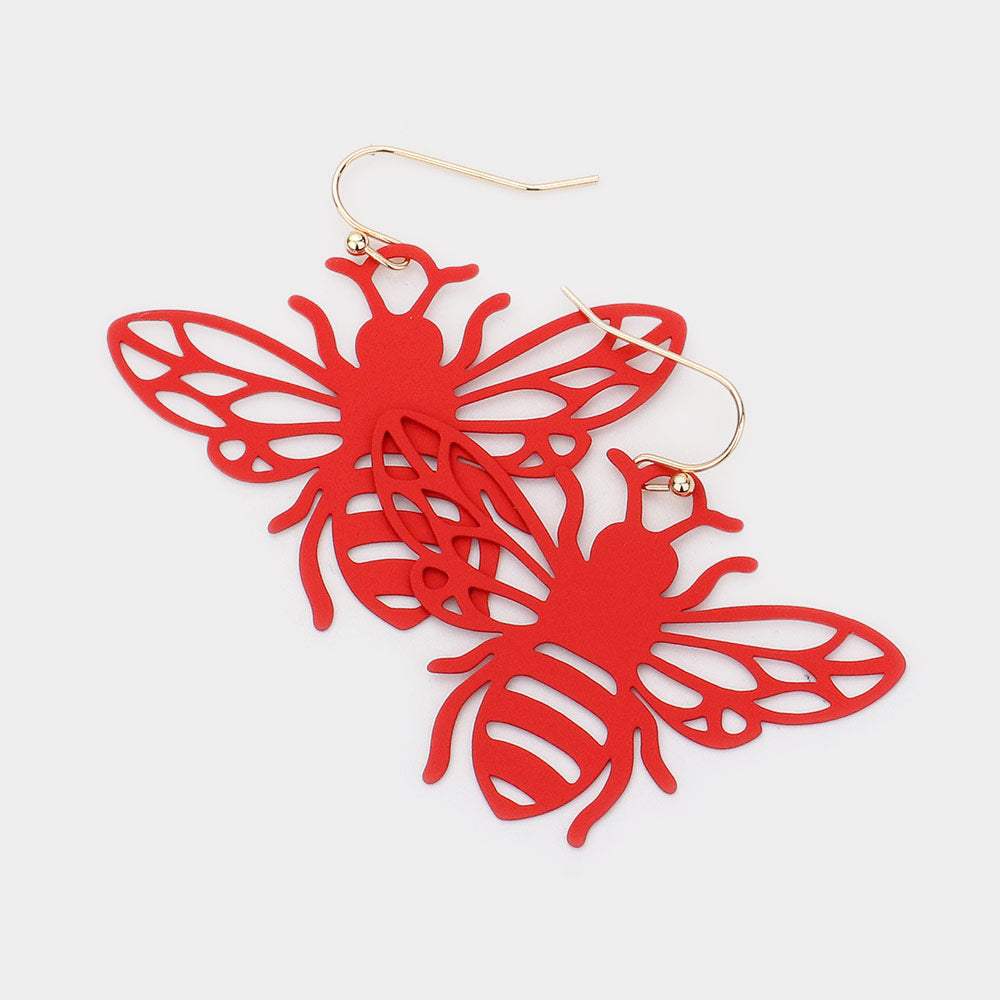 Brass Metal Cutout Honey Bee Dangle Earrings - Madeline Love - Flyclothing LLC