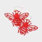 Brass Metal Cutout Honey Bee Dangle Earrings - Madeline Love - Flyclothing LLC