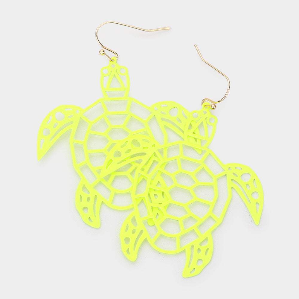 Brass Metal Cutout Turtle Dangle Earrings - Madeline Love - Flyclothing LLC