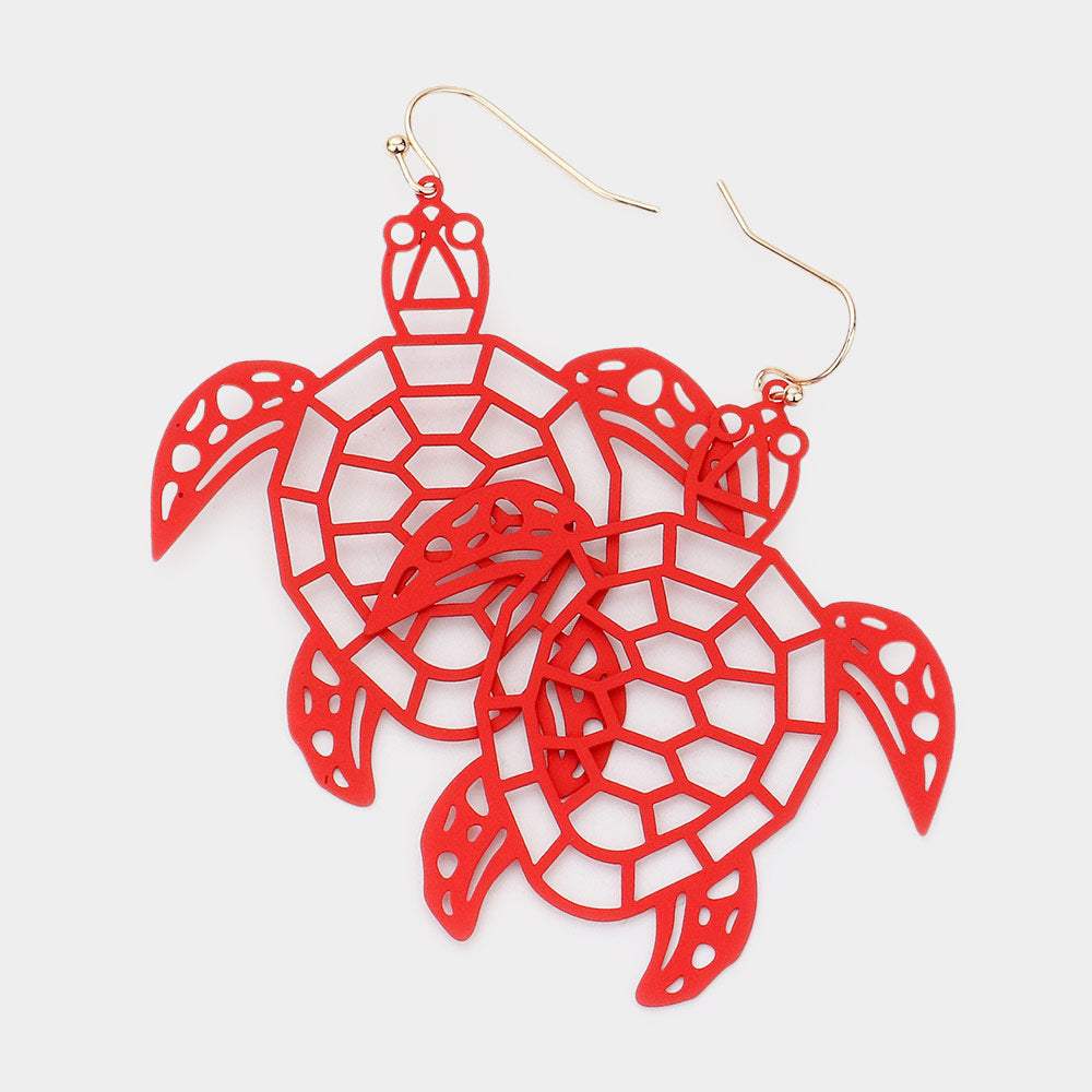Brass Metal Cutout Turtle Dangle Earrings - Madeline Love - Flyclothing LLC
