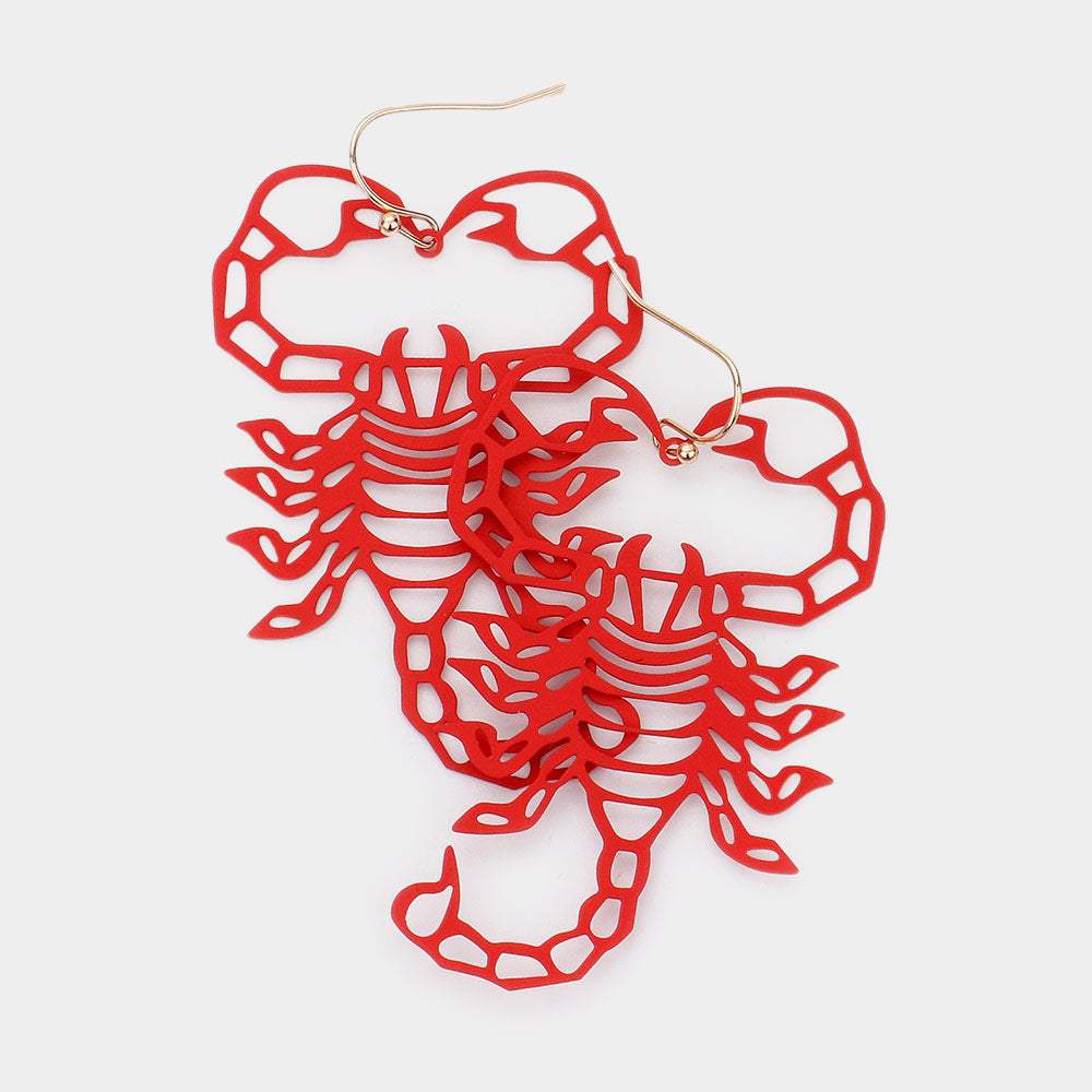 Brass Metal Cutout Scorpion Dangle Earrings - Madeline Love - Flyclothing LLC