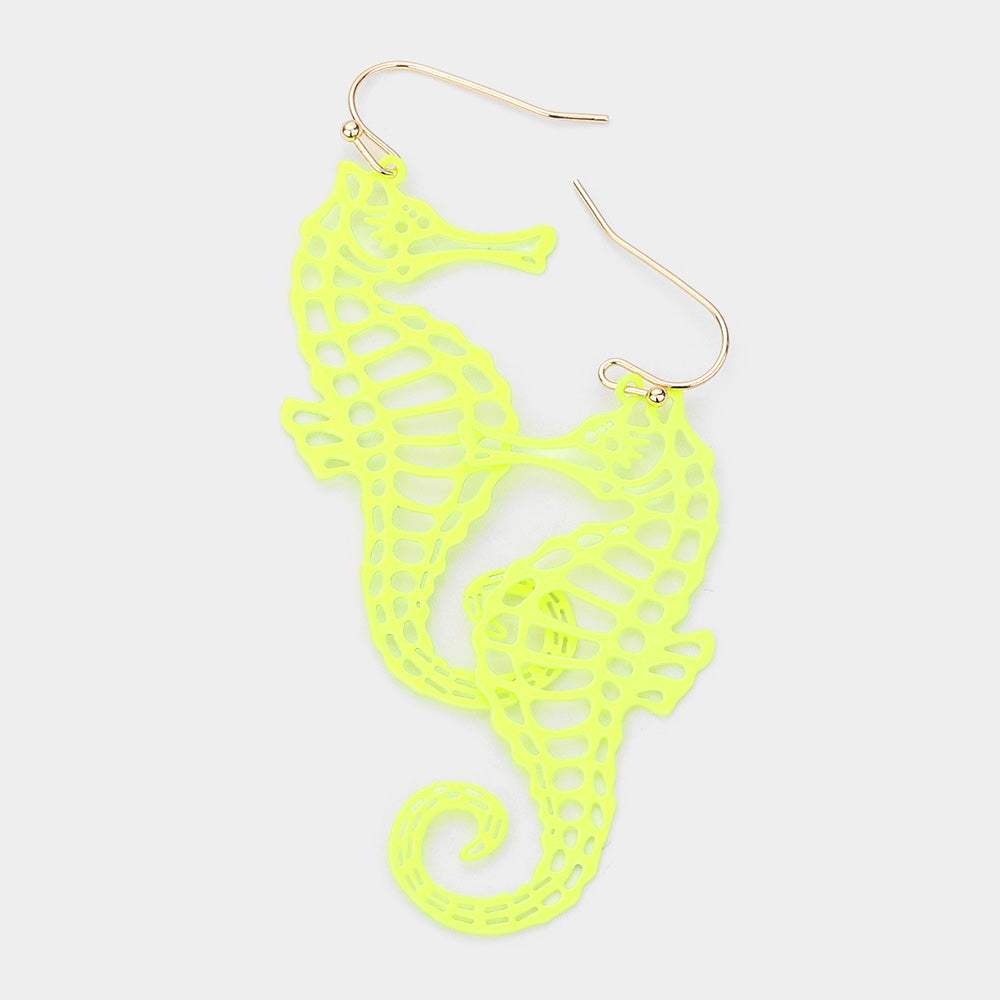 Brass Metal Cutout Seahorse Dangle Earrings - Madeline Love - Flyclothing LLC