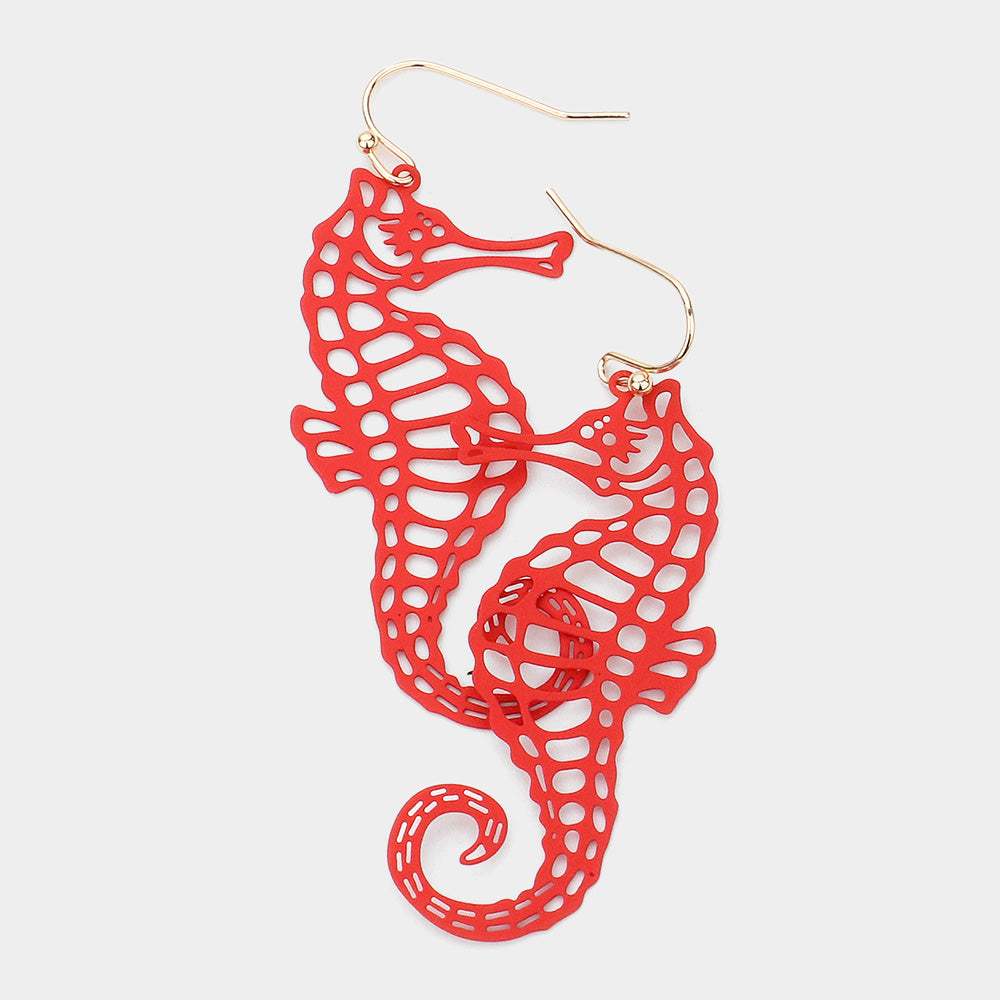Brass Metal Cutout Seahorse Dangle Earrings - Madeline Love - Flyclothing LLC