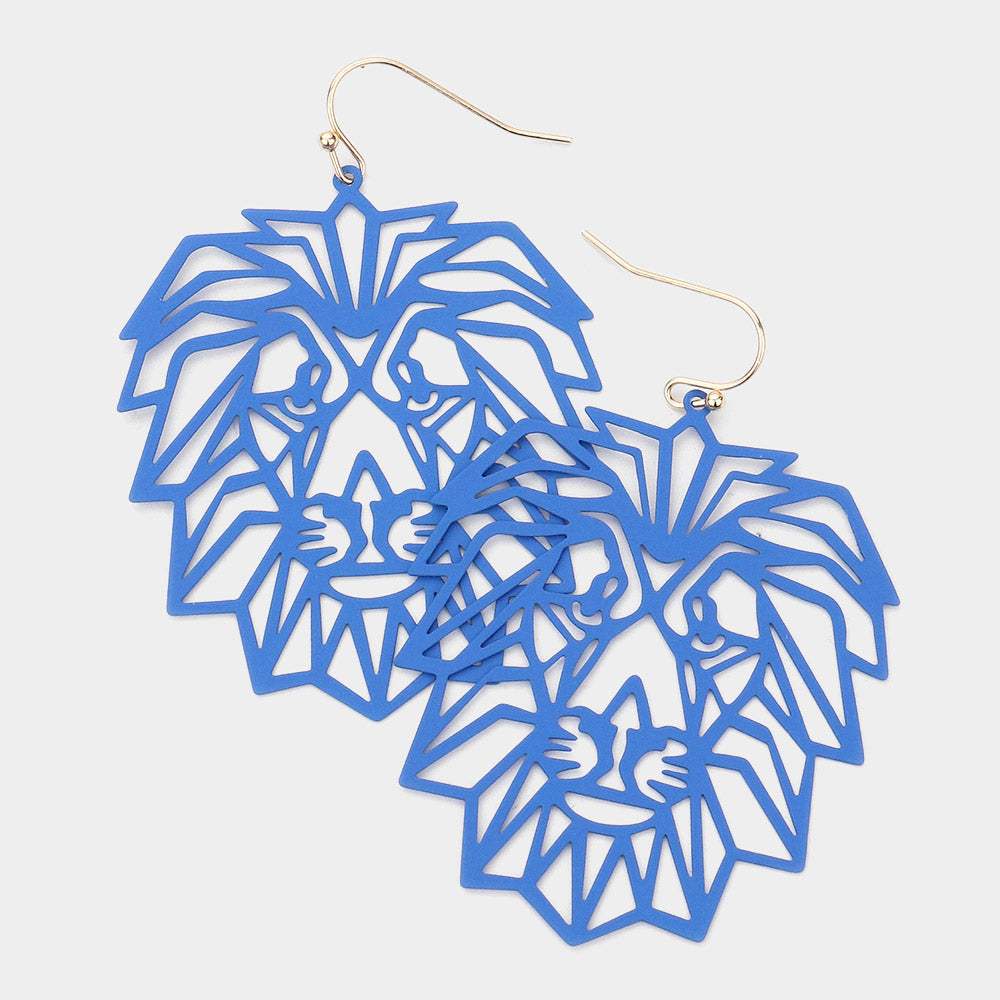 Brass Metal Cutout Lion Dangle Earrings - Madeline Love - Flyclothing LLC