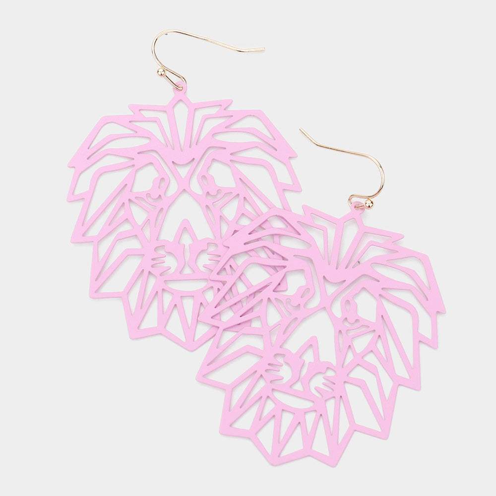 Brass Metal Cutout Lion Dangle Earrings - Madeline Love - Flyclothing LLC