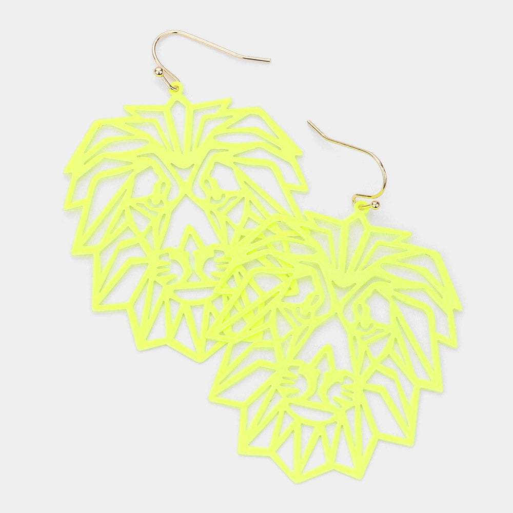Brass Metal Cutout Lion Dangle Earrings - Madeline Love - Flyclothing LLC
