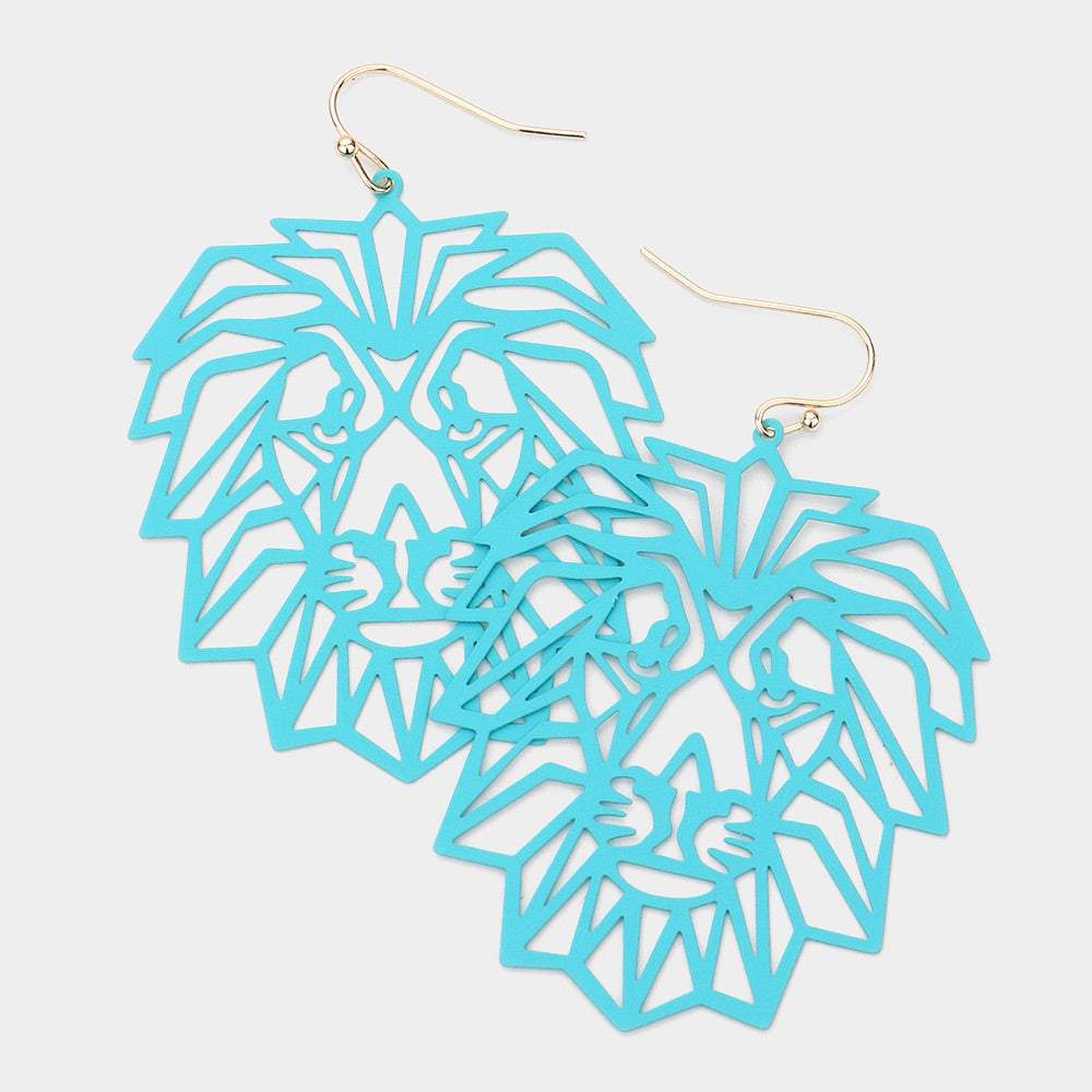 Brass Metal Cutout Lion Dangle Earrings - Madeline Love - Flyclothing LLC