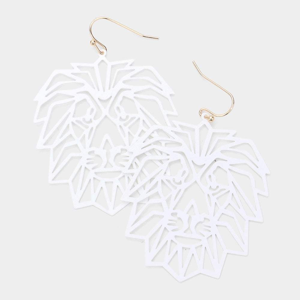 Brass Metal Cutout Lion Dangle Earrings - Madeline Love - Flyclothing LLC