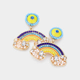 Pearl Seed Bead Embellished Rainbow Dangle Earrings - Madeline Love - Flyclothing LLC