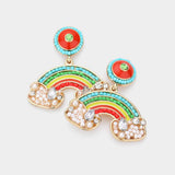 Pearl Seed Bead Embellished Rainbow Dangle Earrings - Madeline Love - Flyclothing LLC