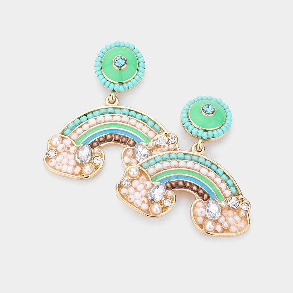 Pearl Seed Bead Embellished Rainbow Dangle Earrings - Madeline Love - Flyclothing LLC