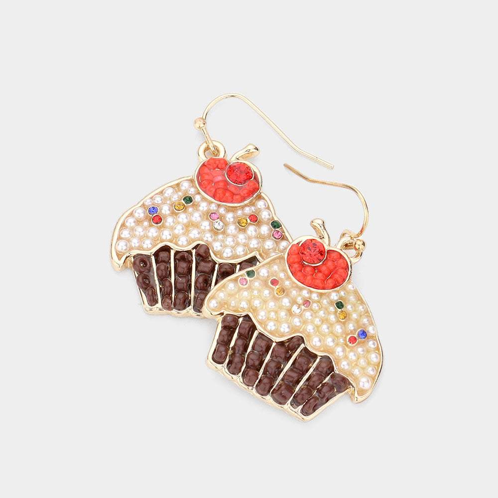 Pearl Seed Beaded Cupcake Dangle Earrings - Madeline Love - Flyclothing LLC