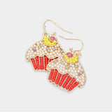 Pearl Seed Beaded Cupcake Dangle Earrings - Madeline Love - Flyclothing LLC