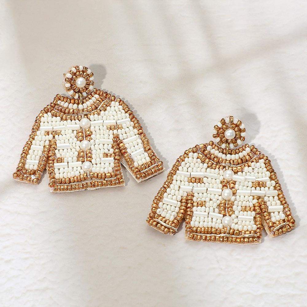 Felt Back Pearl Seed Beaded Top Dangle Earrings - Madeline Love - Flyclothing LLC