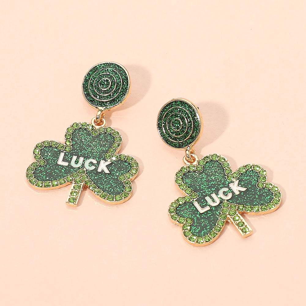 Glitter Luck Clover Drop Dangle Earrings - Madeline Love - Flyclothing LLC